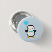 Niedlicher Cartoon Pinguin mit blauem Herzballon Button (Vorne & Hinten)