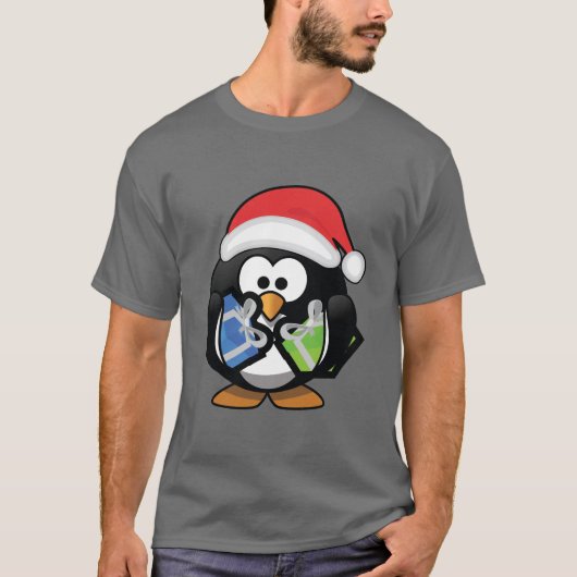 Niedlicher Cartoon Pinguin mit Geschenken T-Shirt (Vorderseite)