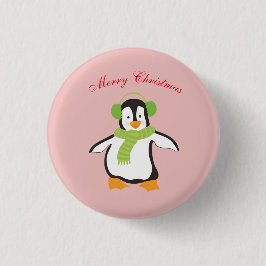 Niedlicher Cartoon Pinguin mit grünem Scarf und Oh Button