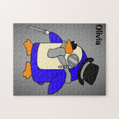 Niedlicher Cartoon Pinguin-neutral grau Puzzle (Horizontal)