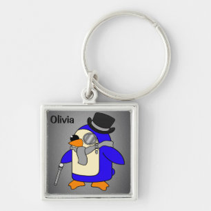 Niedlicher Cartoon Pinguin-neutral grau Schlüsselanhänger