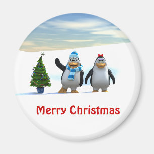 Niedlicher Cartoon Pinguin Pair mit Baum Magnet