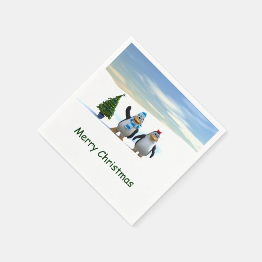 Niedlicher Cartoon Pinguin Pair mit Baum Serviette (Ecke)