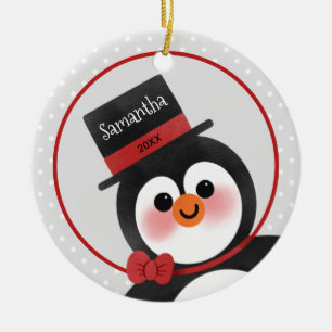 Niedlicher Cartoon Pinguin Personalisiert Name Fot Keramik Ornament