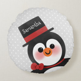 Niedlicher Cartoon Pinguin Personalisierter Name Rundes Kissen