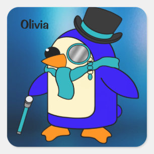 Niedlicher Cartoon Pinguin Quadratischer Aufkleber