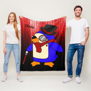Niedlicher Cartoon Pinguin rot und schwarz Fleecedecke
