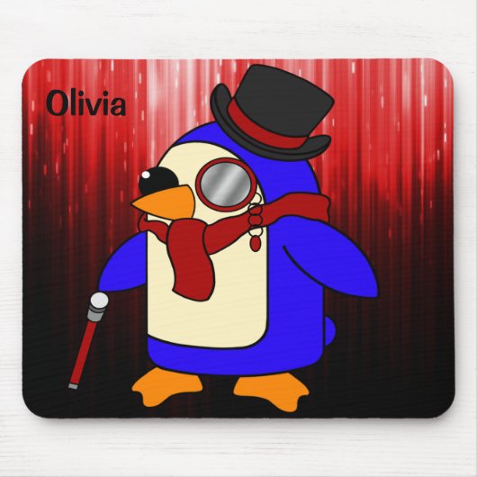 Niedlicher Cartoon Pinguin rot und schwarz Mousepad (Vorne)