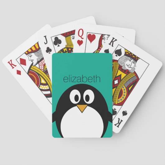 niedlicher Cartoon Pinguin smaragdfarben und schwa Spielkarten (Rückseite)
