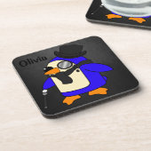 Niedlicher Cartoon Pinguin Stilschwarz Getränkeuntersetzer (Linke Seite)