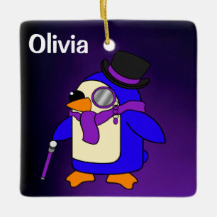 Niedlicher Cartoon Pinguin tief lila und violett Keramikornament