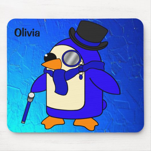 Niedlicher Cartoon Pinguin ultramarinalblau Mousepad (Vorne)
