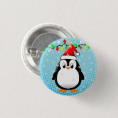 Niedlicher Cartoon Pinguin Weihnachtsmannmütze Wei Button (Vorne & Hinten)