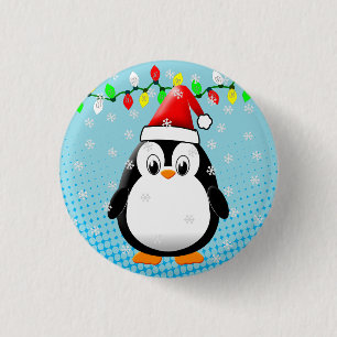 Niedlicher Cartoon Pinguin Weihnachtsmannmütze Wei Button