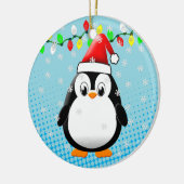 Niedlicher Cartoon Pinguin Weihnachtsmannmütze Wei Keramik Ornament (Links)