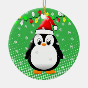 Niedlicher Cartoon Pinguin Weihnachtsmannmütze Wei Keramik Ornament