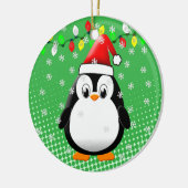 Niedlicher Cartoon Pinguin Weihnachtsmannmütze Wei Keramik Ornament (Links)