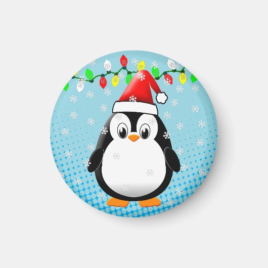Niedlicher Cartoon Pinguin Weihnachtsmannmütze Wei Magnet (Vorne)
