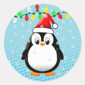 Niedlicher Cartoon Pinguin Weihnachtsmannmütze Wei Runder Aufkleber (Vorderseite)