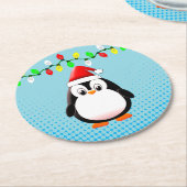 Niedlicher Cartoon Pinguin Weihnachtsmannmütze Wei Runder Pappuntersetzer (Angewinkelt)