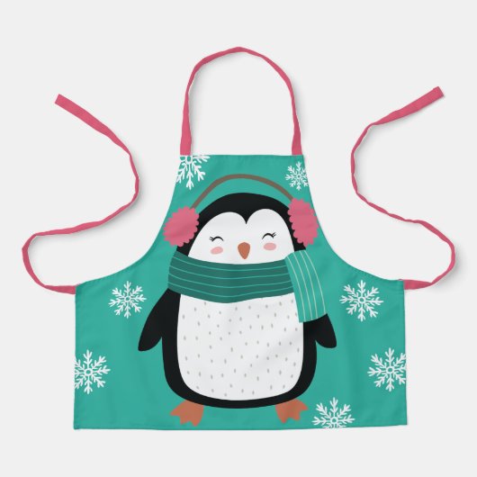 Niedlicher Cartoon Pinguin Winter Schneeflocken We Schürze (Vorderseite)