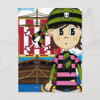 Niedlicher Cartoon Pirate and Ship Postcard Postkarte