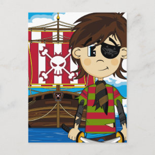 Niedlicher Cartoon Pirate and Ship Postcard Postkarte