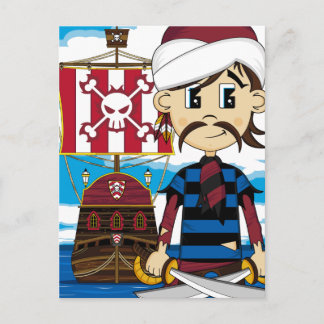 Niedlicher Cartoon Pirate and Ship Postcard Postkarte