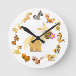 Niedlicher Cartoon Ponies Mandala Clock Runde Wanduhr
