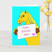 Niedlicher Cartoon Pony mit Botschaft zum Geburtst Karte (Gelbe Blume)