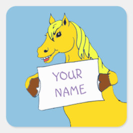 Niedlicher Cartoon Pony mit Meldung Quadratischer Aufkleber
