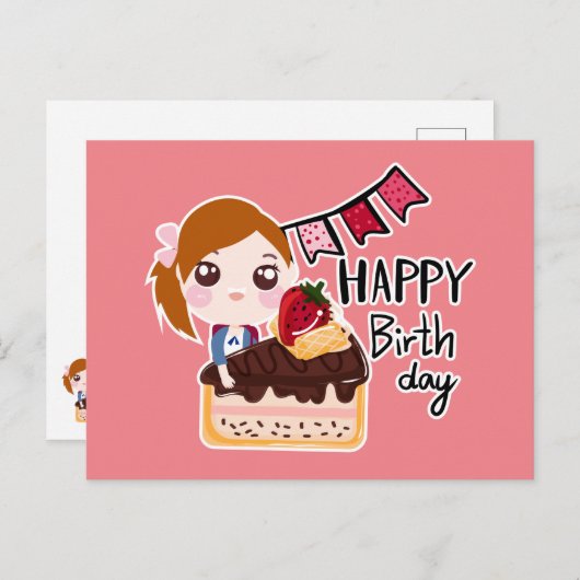 Niedlicher Cartoon Postkarten Geburtstag (Vorne/Hinten)