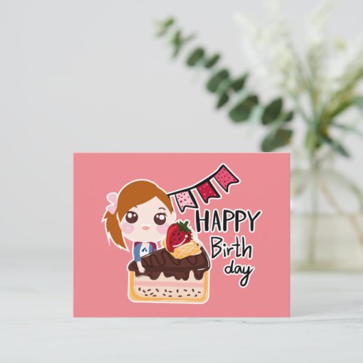 Niedlicher Cartoon Postkarten Geburtstag (Stehend Vorderseite)
