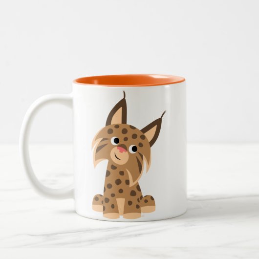 Niedlicher Cartoon-Prankish Luchs-Tasse Zweifarbige Tasse (Links)