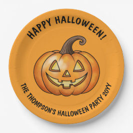 Niedlicher Cartoon Pumpkin Orange Happy Halloween Pappteller