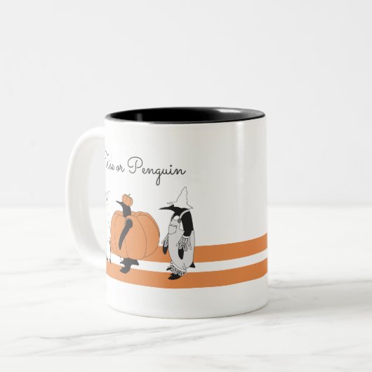 Niedlicher Cartoon Pumpkin Penguin Funny Halloween Zweifarbige Tasse (Vorderseite Links)