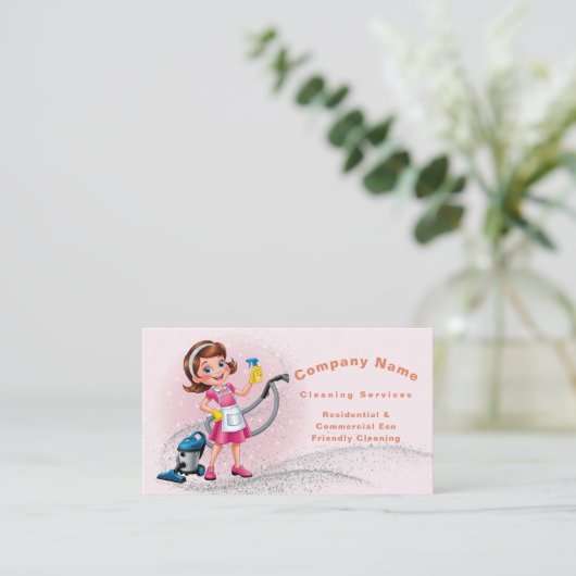 Niedlicher Cartoon QR-Code Glitzer Rosa Hausreinig Visitenkarte (Stehend Vorderseite)