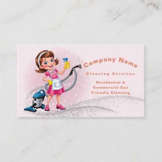 Niedlicher Cartoon QR-Code Glitzer Rosa Hausreinig Visitenkarte (Vorderseite)