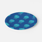 Niedlicher Cartoon Quallen im blauen Ozean Pappteller (Schrägansicht)