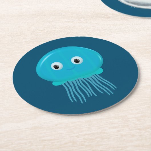 Niedlicher Cartoon Quallen im blauen Ozean Runder Pappuntersetzer (Angewinkelt)