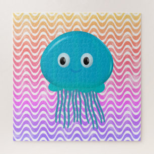 Niedlicher Cartoon Quallen im farbenfrohen Ozean Puzzle