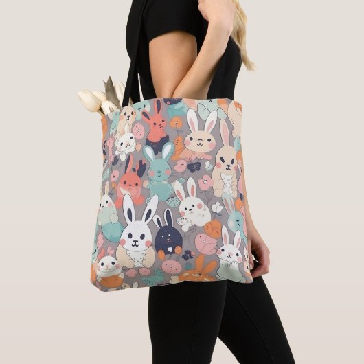 Niedlicher Cartoon Rabbit farbig Tasche (Von Nahem)