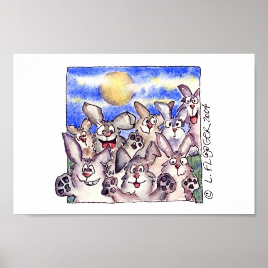 Niedlicher Cartoon Rabbit Full Moon Poster drucken (Vorne)