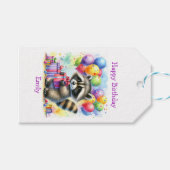 Niedlicher Cartoon Raccoon Geburtstag Personalisie Geschenkanhänger (Vorderseite (Horizontal))