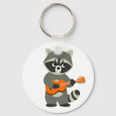 Niedlicher Cartoon Raccoon Gitarre spielen Schlüsselanhänger (Vorderseite)
