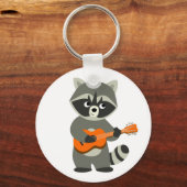 Niedlicher Cartoon Raccoon Gitarre spielen Schlüsselanhänger (Vorderseite)