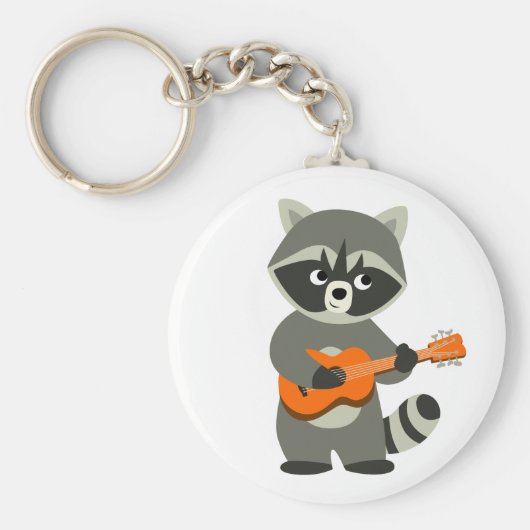 Niedlicher Cartoon Raccoon Gitarre spielen Schlüsselanhänger (Vorne)