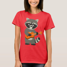Niedlicher Cartoon Raccoon Gitarre spielen T - Shi T-Shirt