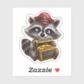 Niedlicher Cartoon Raccoon mit Pirate's Schatztruh Aufkleber (Blatt)