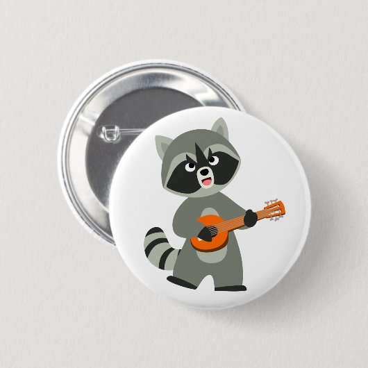 Niedlicher Cartoon Raccoon Spielen Banjo Button (Vorne & Hinten)